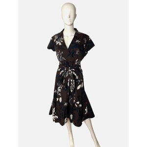 Vintage Talbots Women's Brown Floral Belted Shirt Dress Size 12